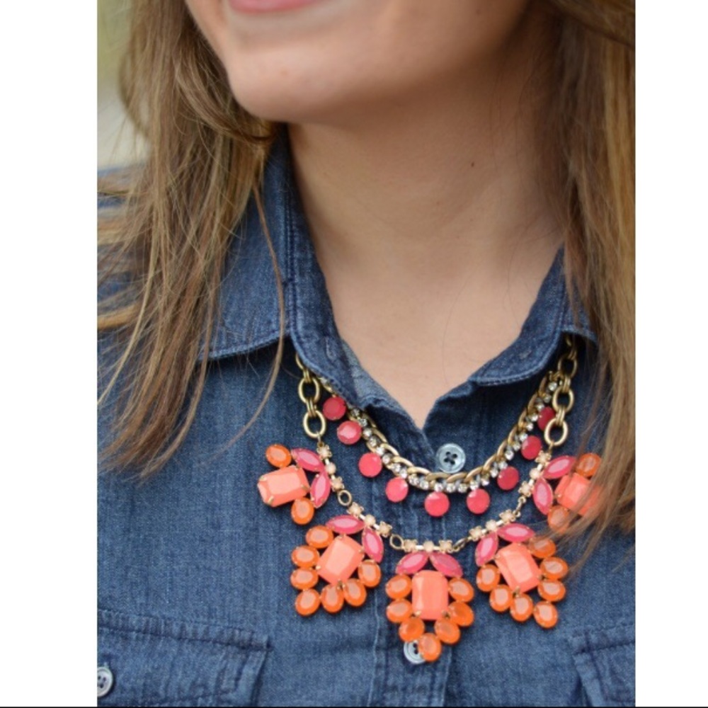 Stella & Dot | Spring Awakening Hot Pink & Vibrant Orange Statement Neck… - Picture 9 of 12